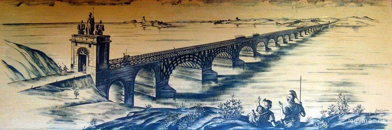 Реконструкция Траянова моста на рисунке начала XX века.