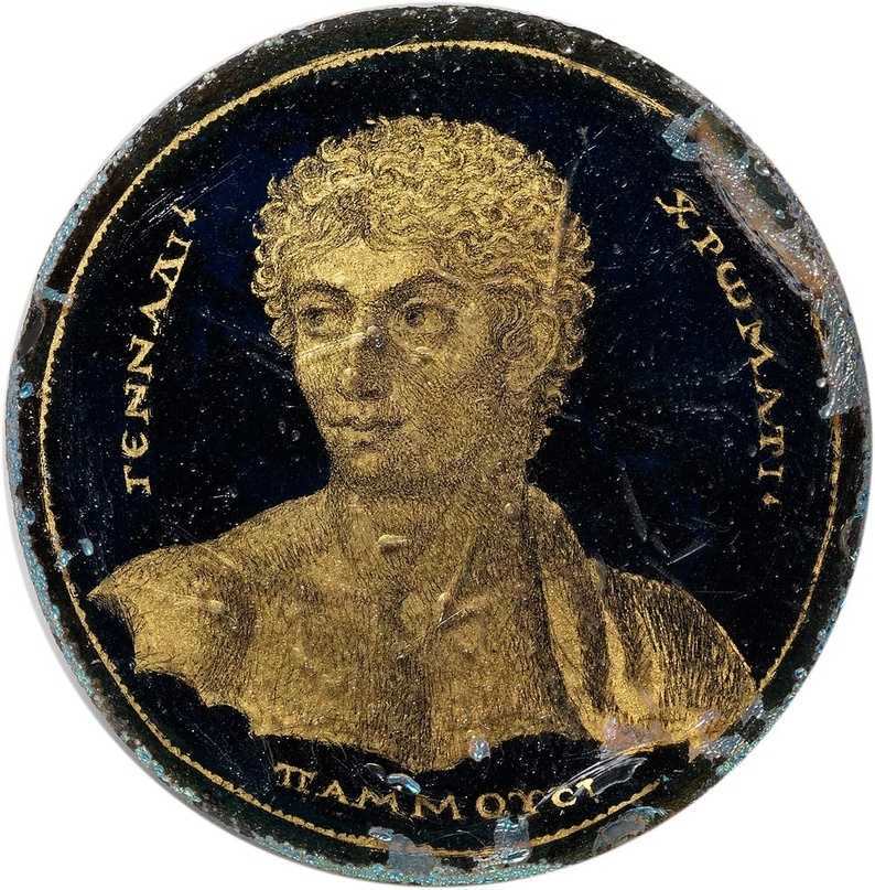 Gold glass medallion of a youth named Gennadios, who was 