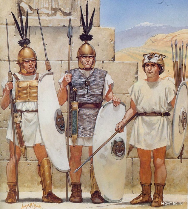 Римские воины эпохи Пунических войн: гастат или принцип, триарий и велит. Реконструкция А. МакБрайда