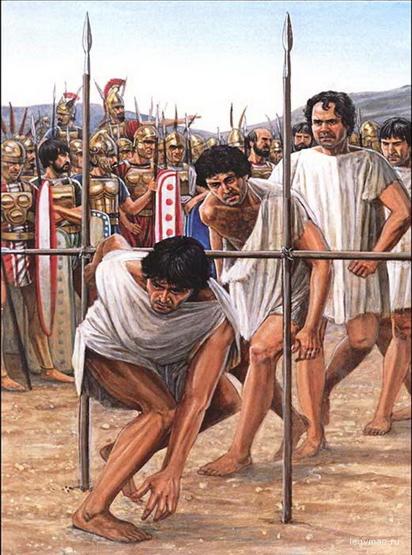 Самниты прогоняют римскую армию под ярмом в Кавдинском ущелье. Реконструкция С. О’Брогана.