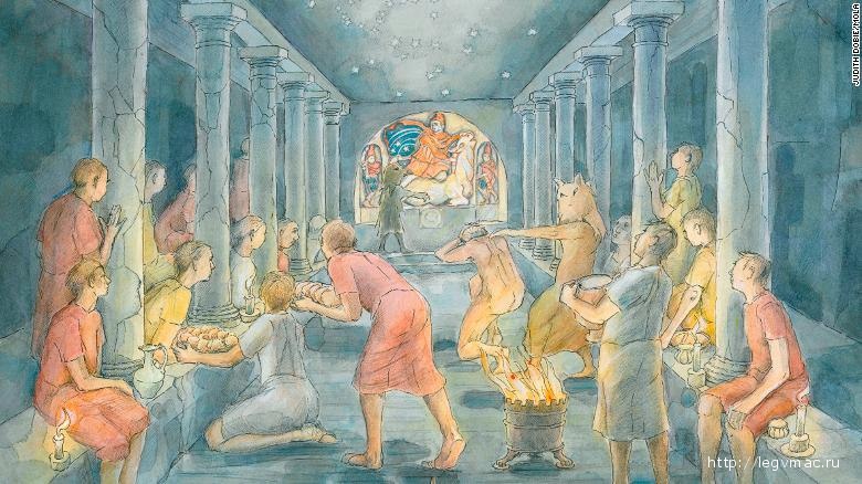 Современный рисунок изображающий происходящее в Храме Митры