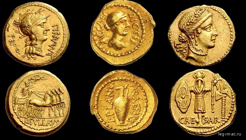Ауреус — золотые римские монеты республиканского периода. Монеты Силлы и Цезаря