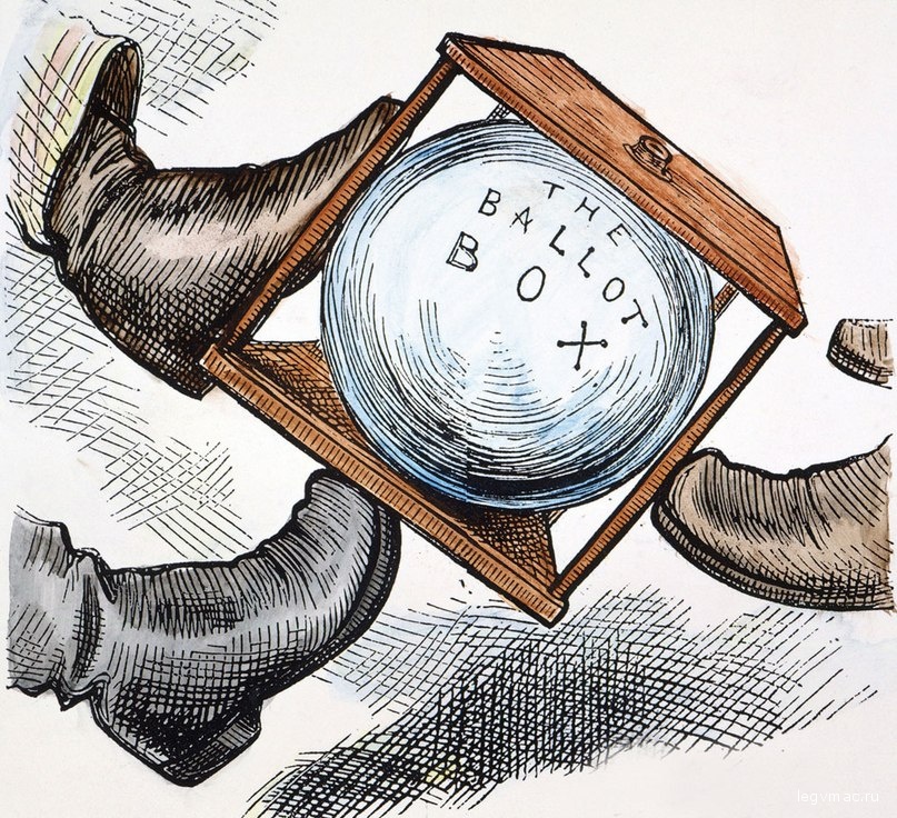 Карикатура Томаса Нэста, на которой манипуляции с результатами выборов 1876 года в США сравниваются с игрой в футбол