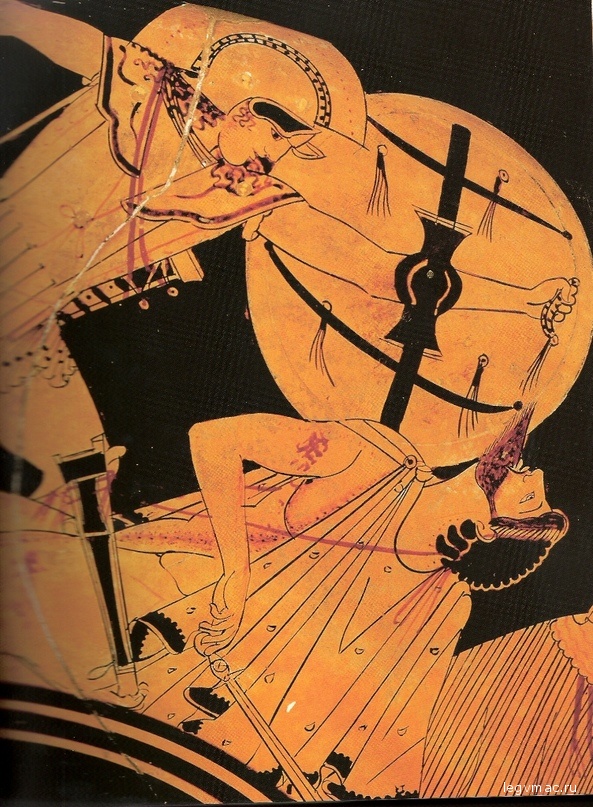 Убийство Гектора Ахиллом, изображение на вазе, 5-й век до н.э.