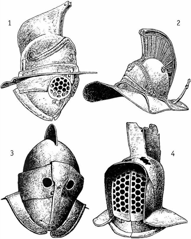 Гладиаторские шлемы, тип II, тип III B, C. 1 -