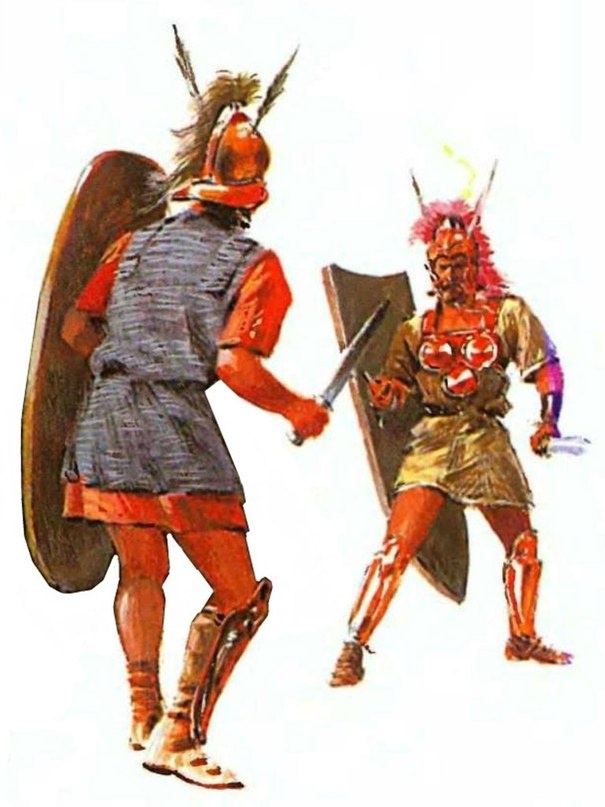 Римский легионер сражается с самнитски воином. Период Республики.