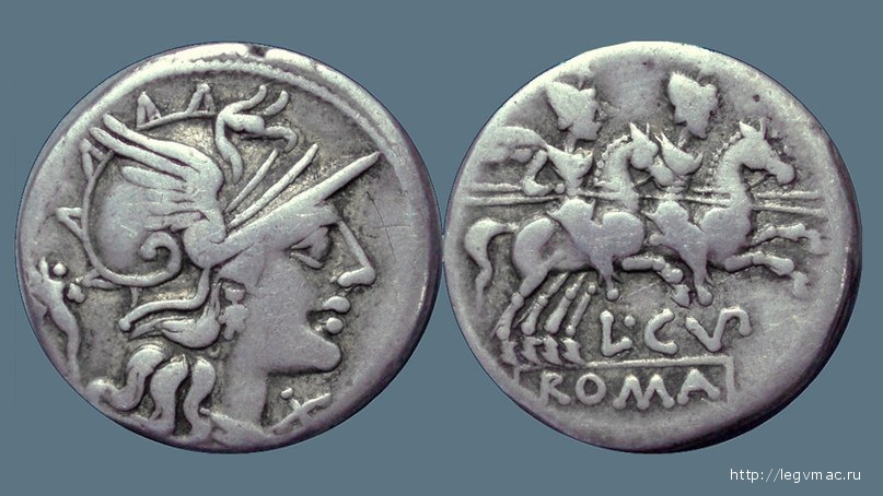 Серебряная римская монета 147 года до н.э., эпоха консульства Сципиона Эмилиана и победы Рима в Третьей Пунической войне.