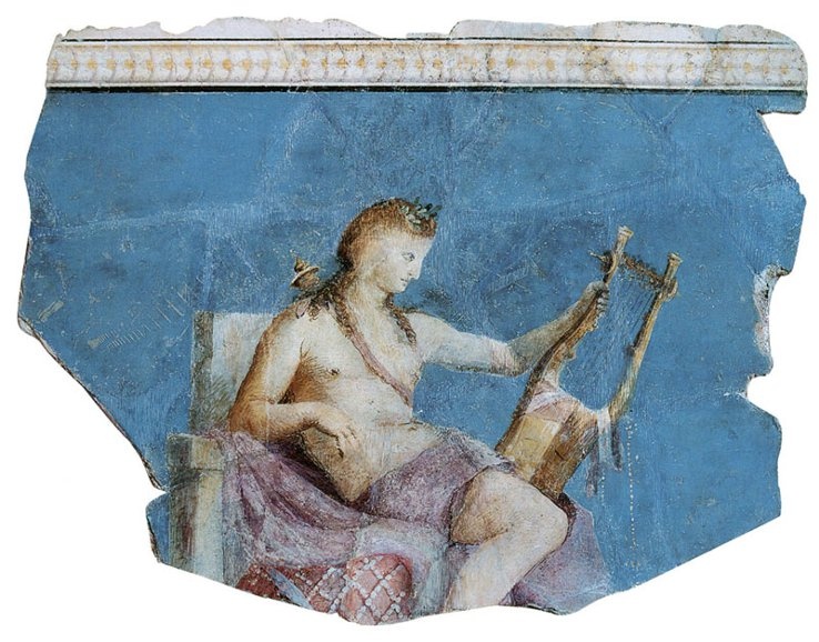 Аполлон с кифарой. Фреска времен Римской империи из дома императора Августа. Рим, музеи Палантина.