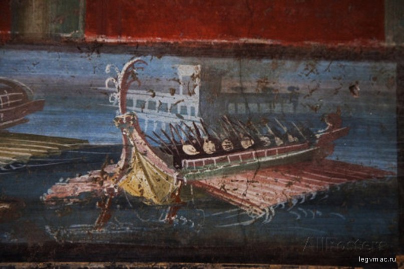 Морская битва, фреска из Помпей - фрагмент