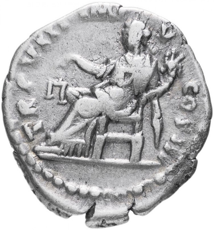 Римская Империя Луций Вер 161-169гг денарий (реверс: Эквитас сидит и смотрит влево)